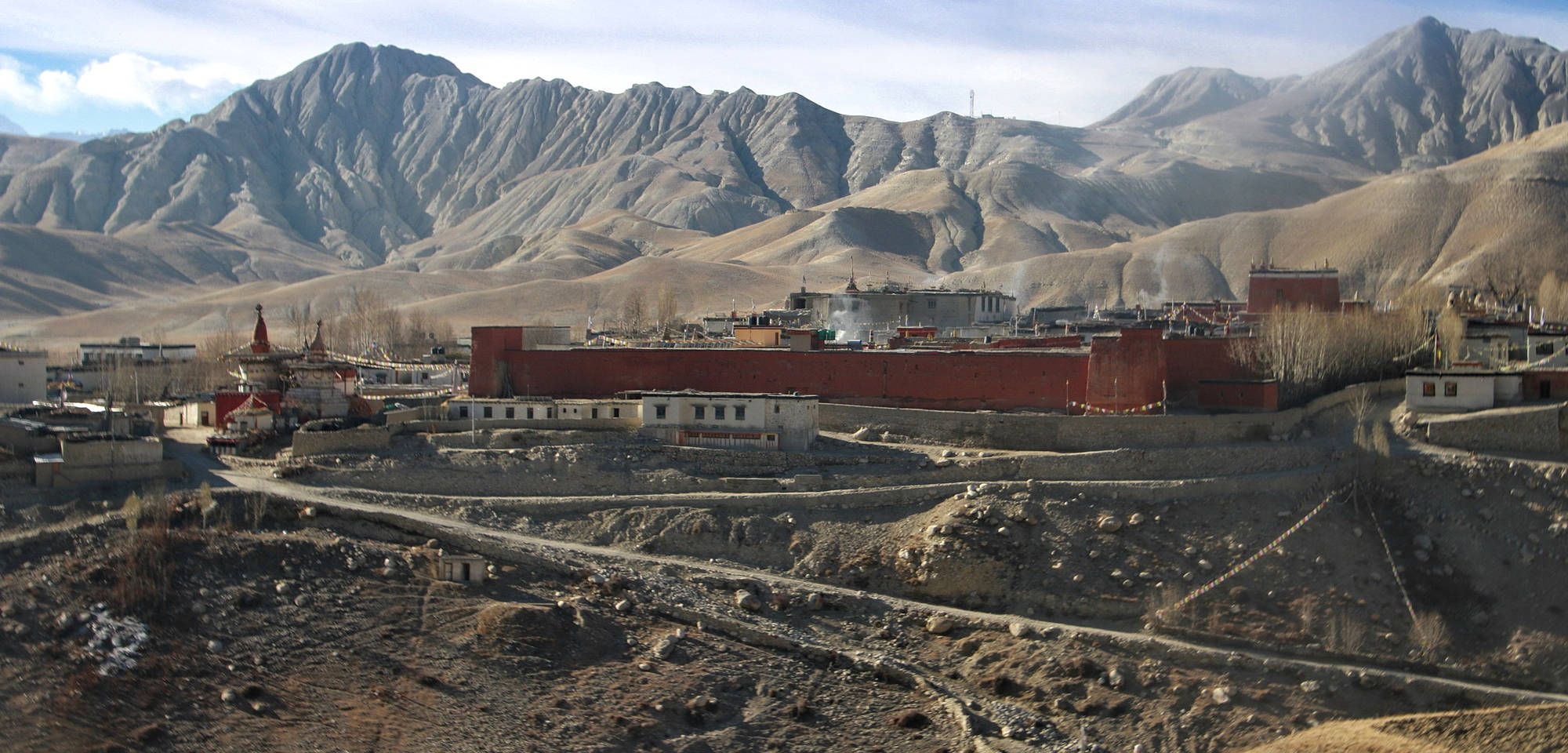 Lo Manthang de hoofdstad van het Mustang Koninkrijk.